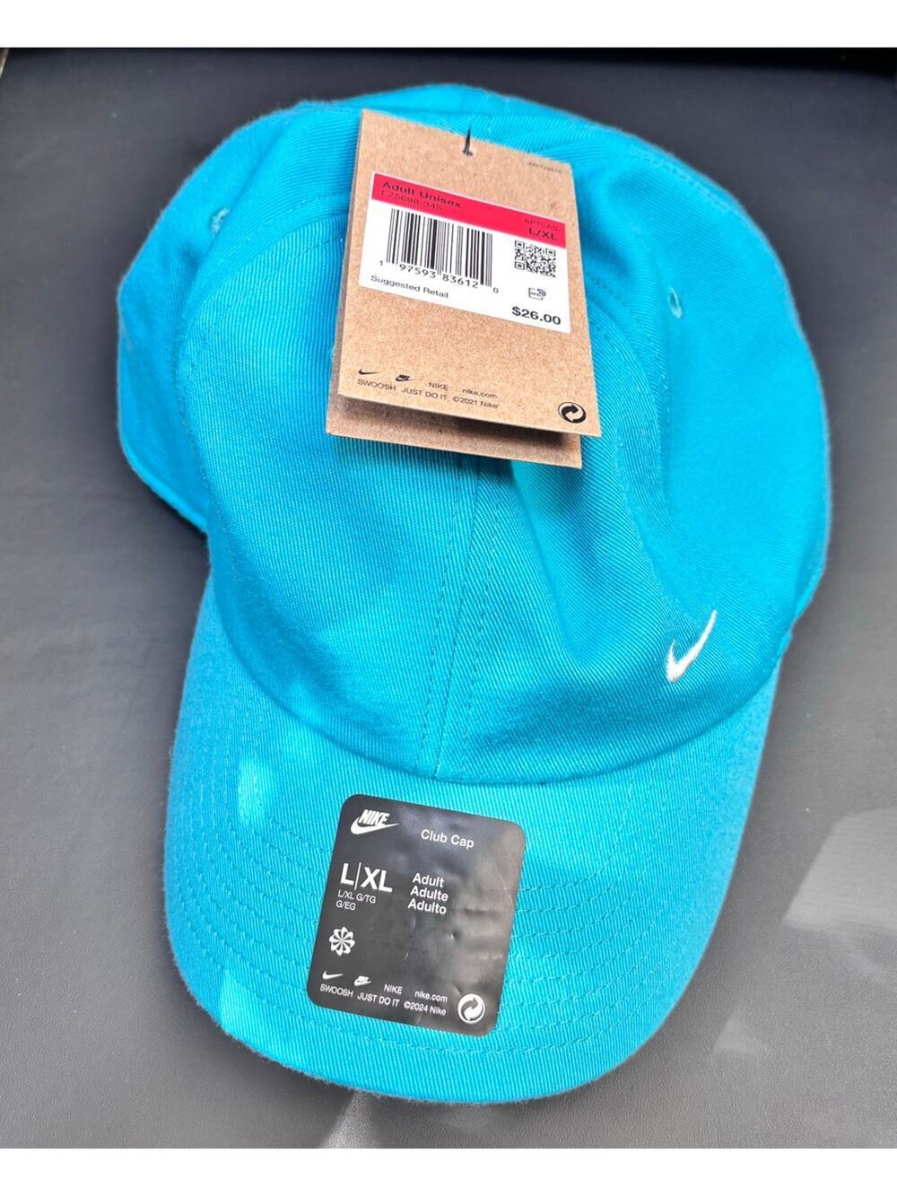 Nike Swoosh Club Performance Adjustable Hat Aqua Adult Unisex Size L/XL